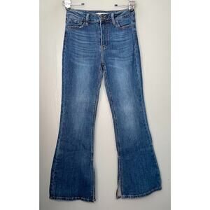 Klique B Size 7 Blue Denim High Rise Slit Flared Leg Jeans Hippie Festival Boho